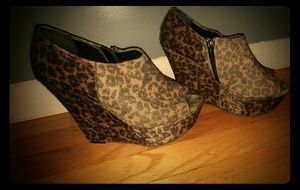 Candies Animal Print Peep Toe Wedges